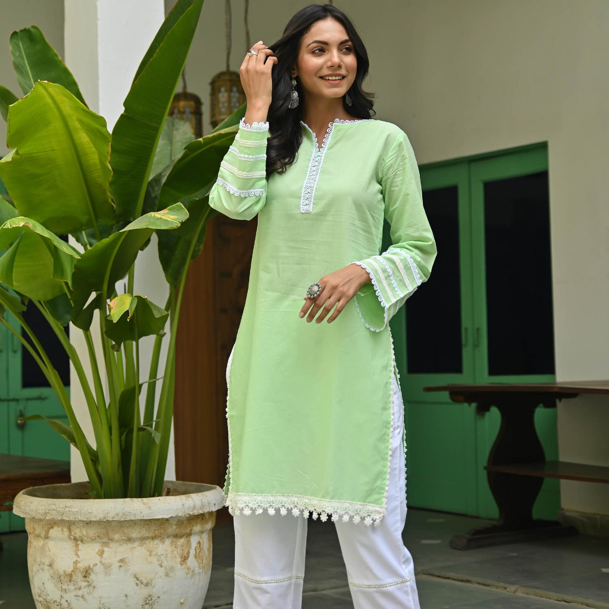 A Line Light Green Rayon Embroidered Kurti, Machine Wash at Rs 230/piece in  Jaipur